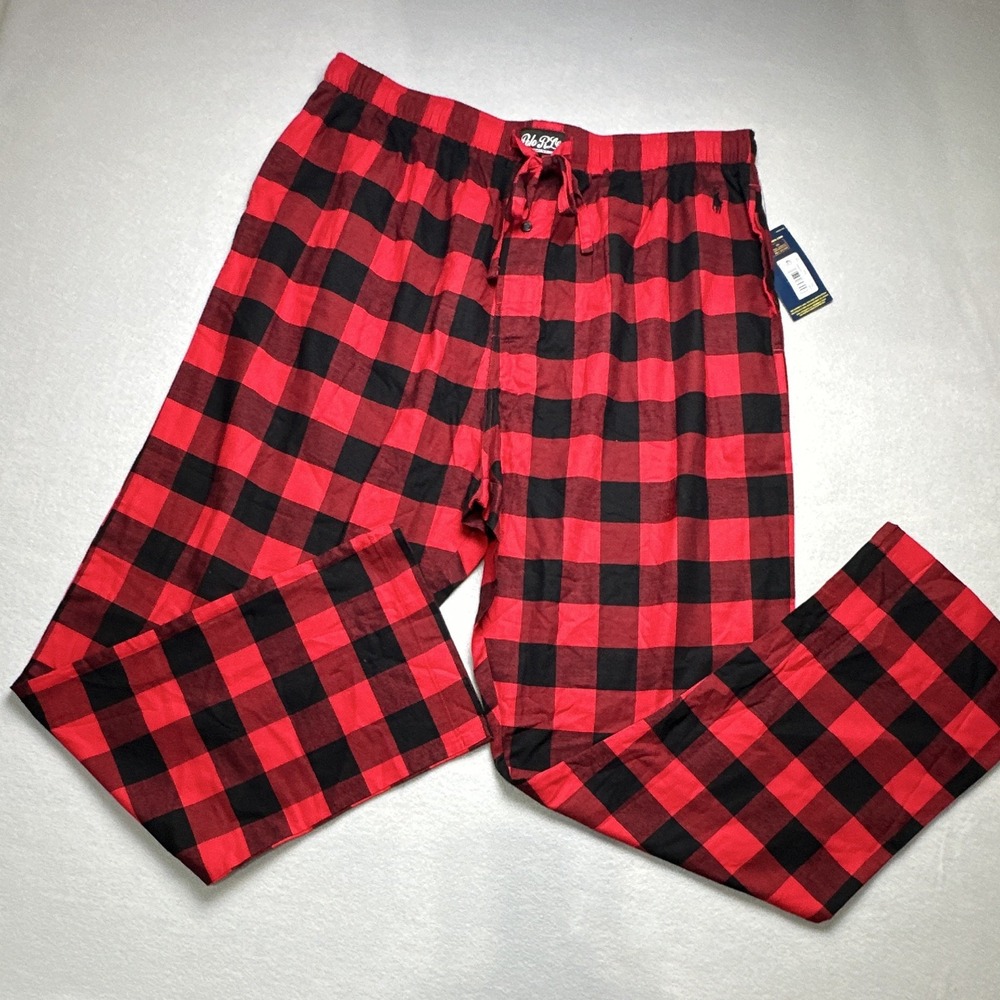 Polo Ralph Lauren Men's XL Red/Black Plaid Flannel Cotton Pajama Pants Logo